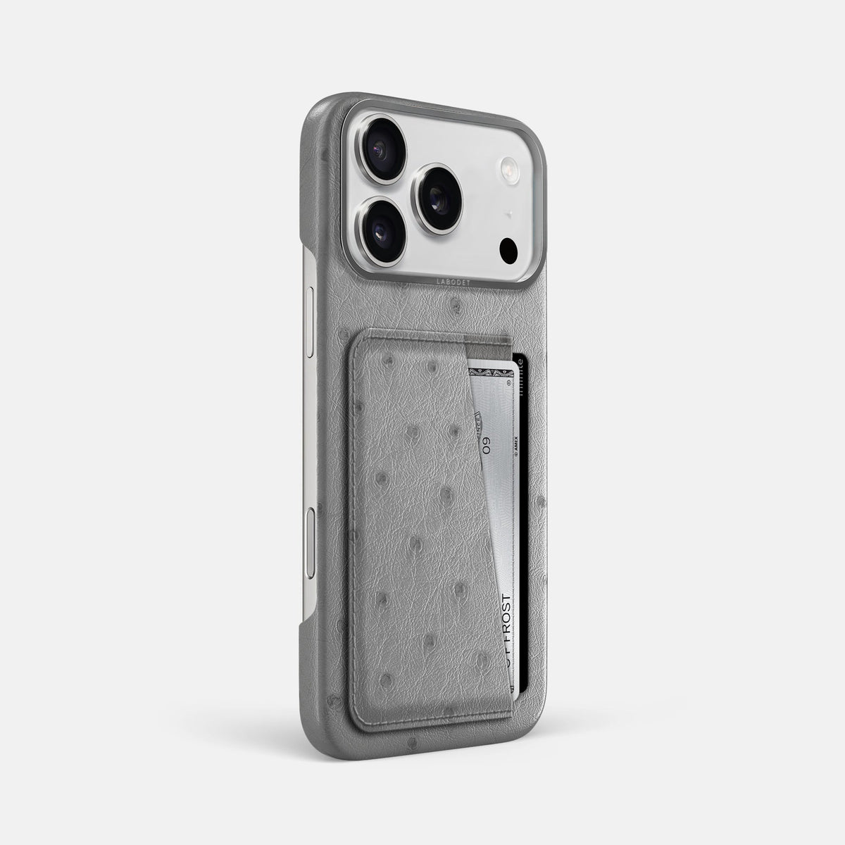 Double Card Case For iPhone 18 Pro Max In Ostrich -2 | Silver-Steel
