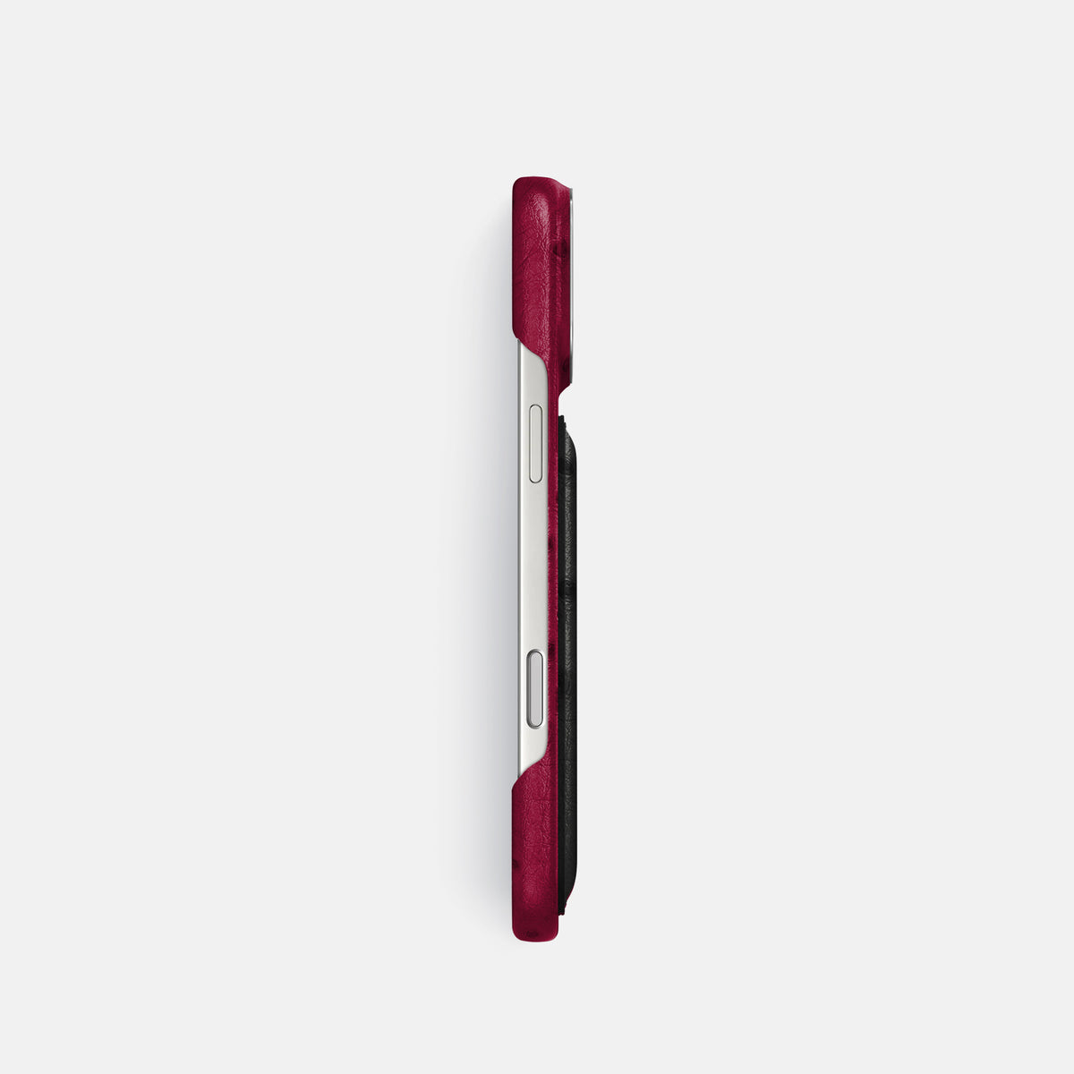 Double Card Case Coloré For iPhone 17 Pro In Ostrich -3 | Bordeaux-Steel