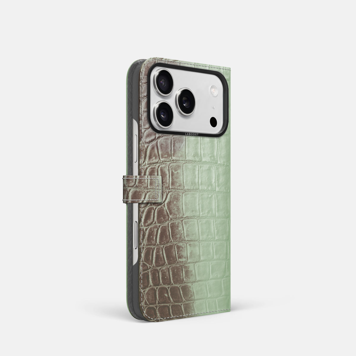 Folio Case with Clasp For iPhone 17 Pro In Himalayan Crocodile -1 | Pistachio-Black