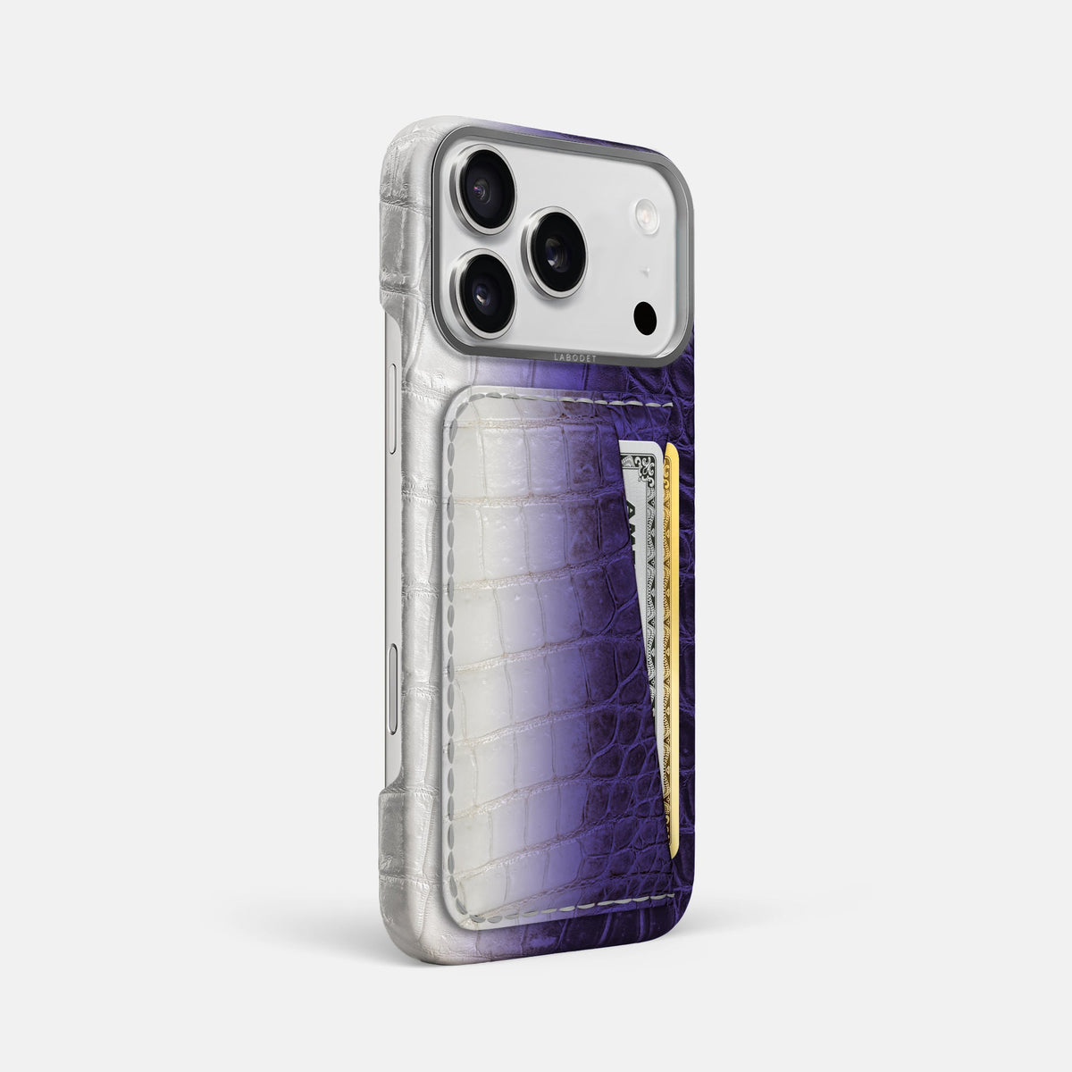 Double Card Case For iPhone 18 Pro Max In Himalayan Crocodile -2 | Purple-Steel