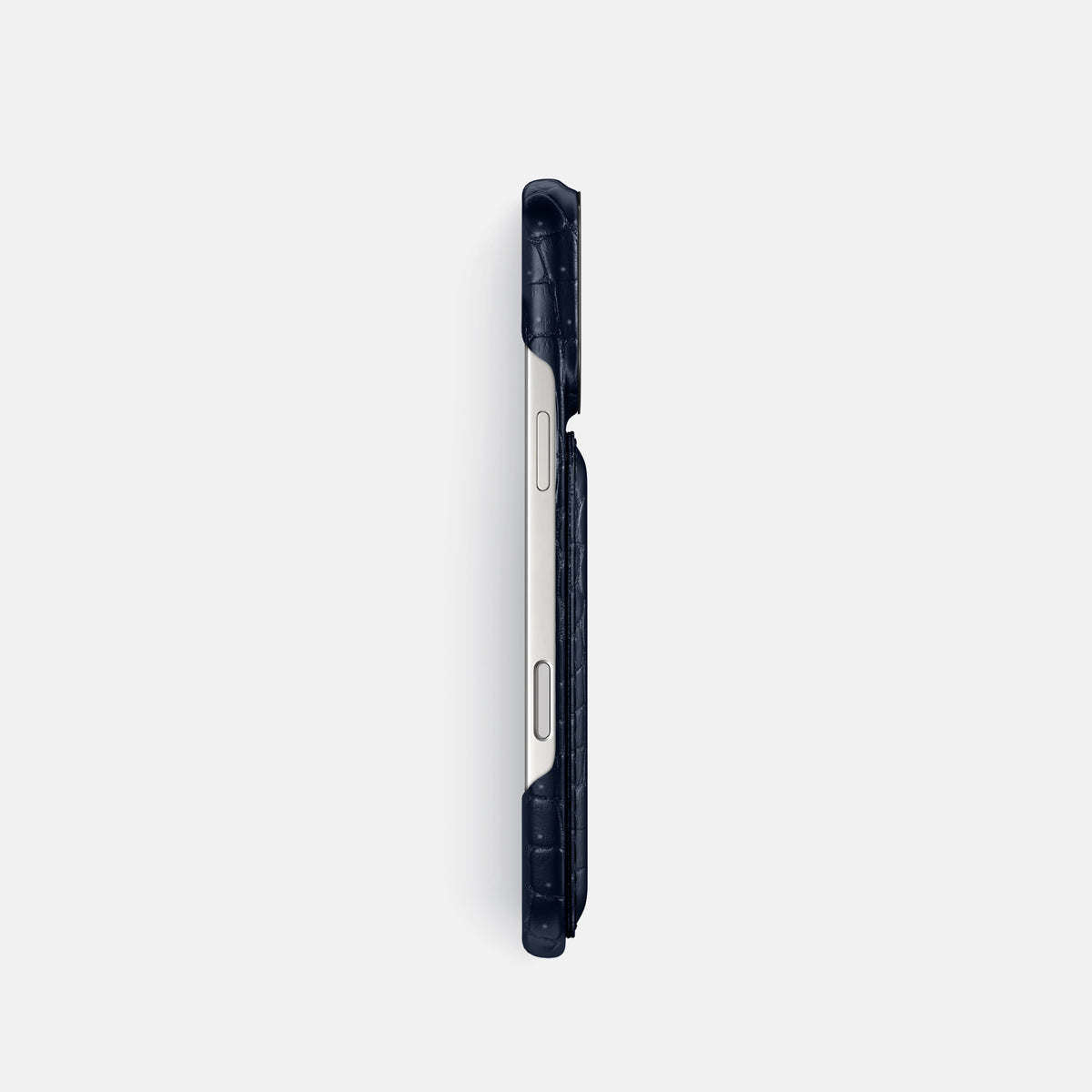 Double Card Case For iPhone 17 Pro In Porosus Crocodile -3 | Deep-Blue-Sea-Black