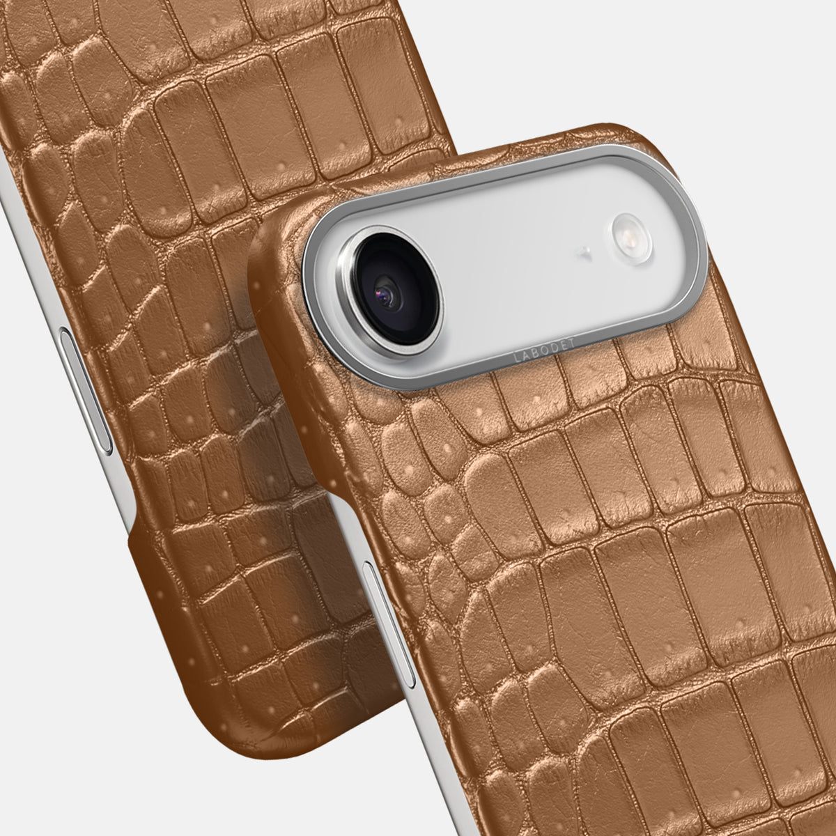 Classic Case For iPhone 17 Air In Porosus Crocodile -6 | Milk-Chocolate-Steel