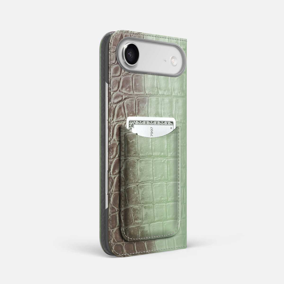 Folio Case with Card For iPhone 17 Air In Himalayan Crocodile -1 | Pistachio-Steel