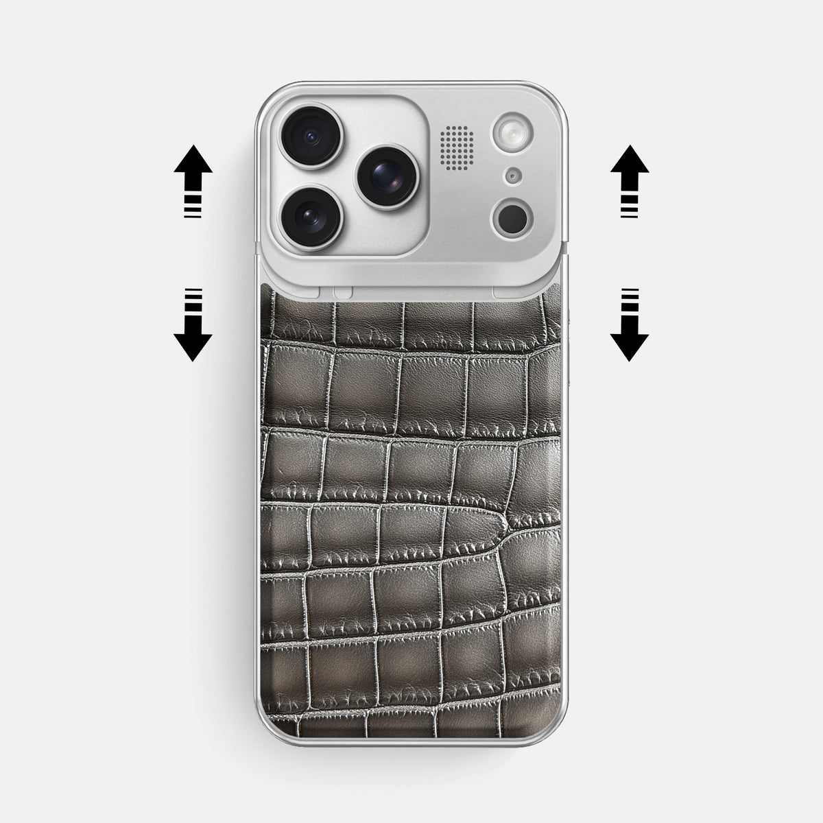 Metal Case For iPhone 17 Pro Max In Patina Alligator -2 | Grey-Steel