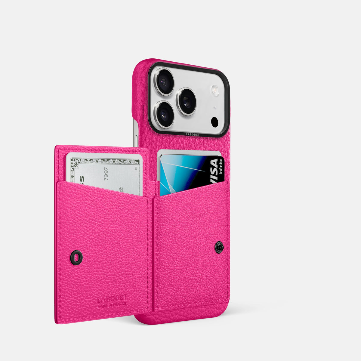 Bi-Fold Case For iPhone 18 Pro In Calf -2 | Magenta-Black