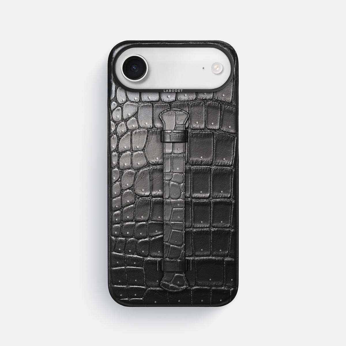 Center Handle For iPhone 17 Air In Porosus Crocodile -1 | Shiny-Black-Black