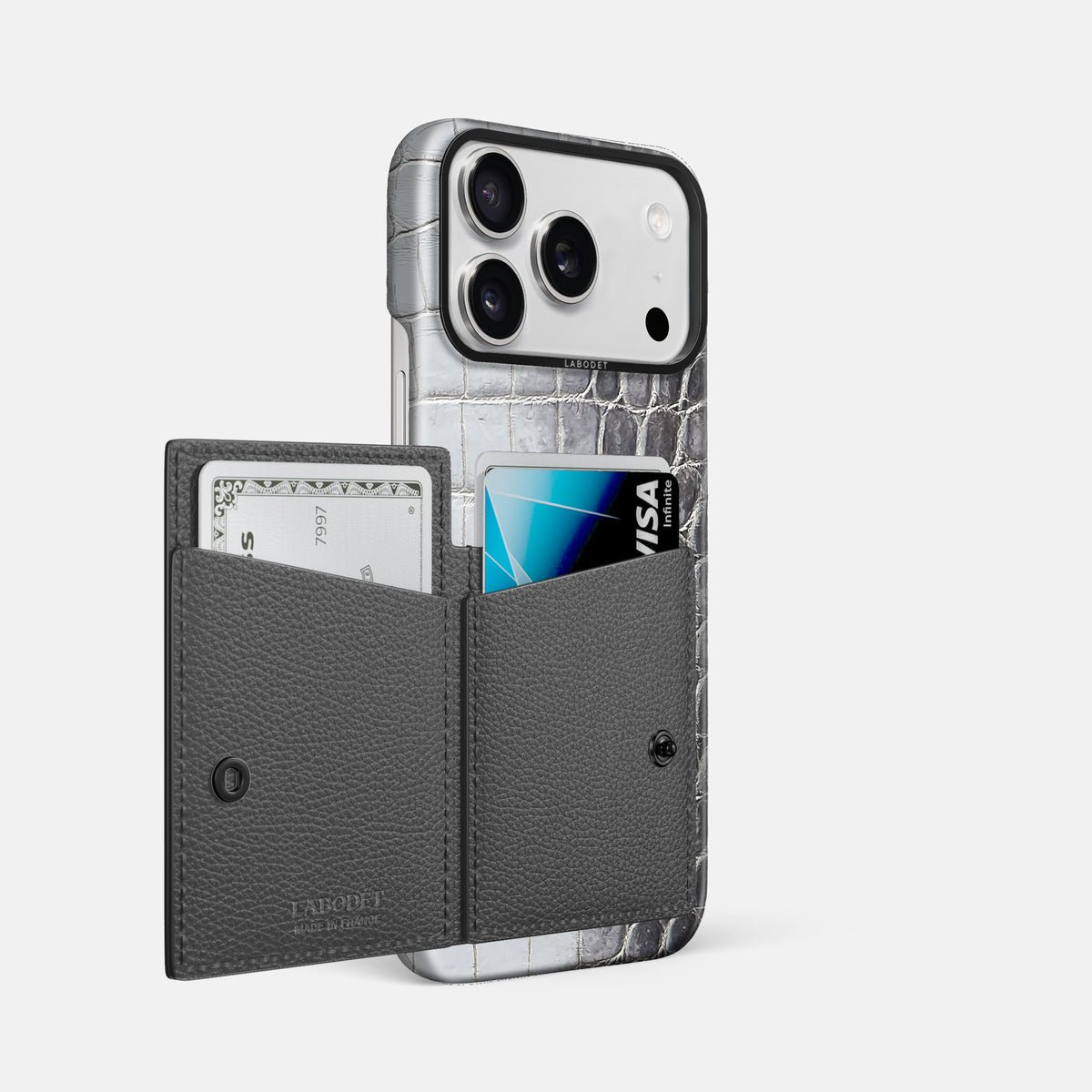 Bi-Fold Case For iPhone 18 Pro Max In Himalayan Crocodile -2 | Silver-Black