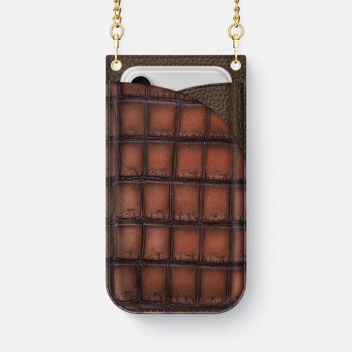 Crossbody Bag For iPhone 18 Pro Max In Patina Alligator -1 | Baobab-Gold