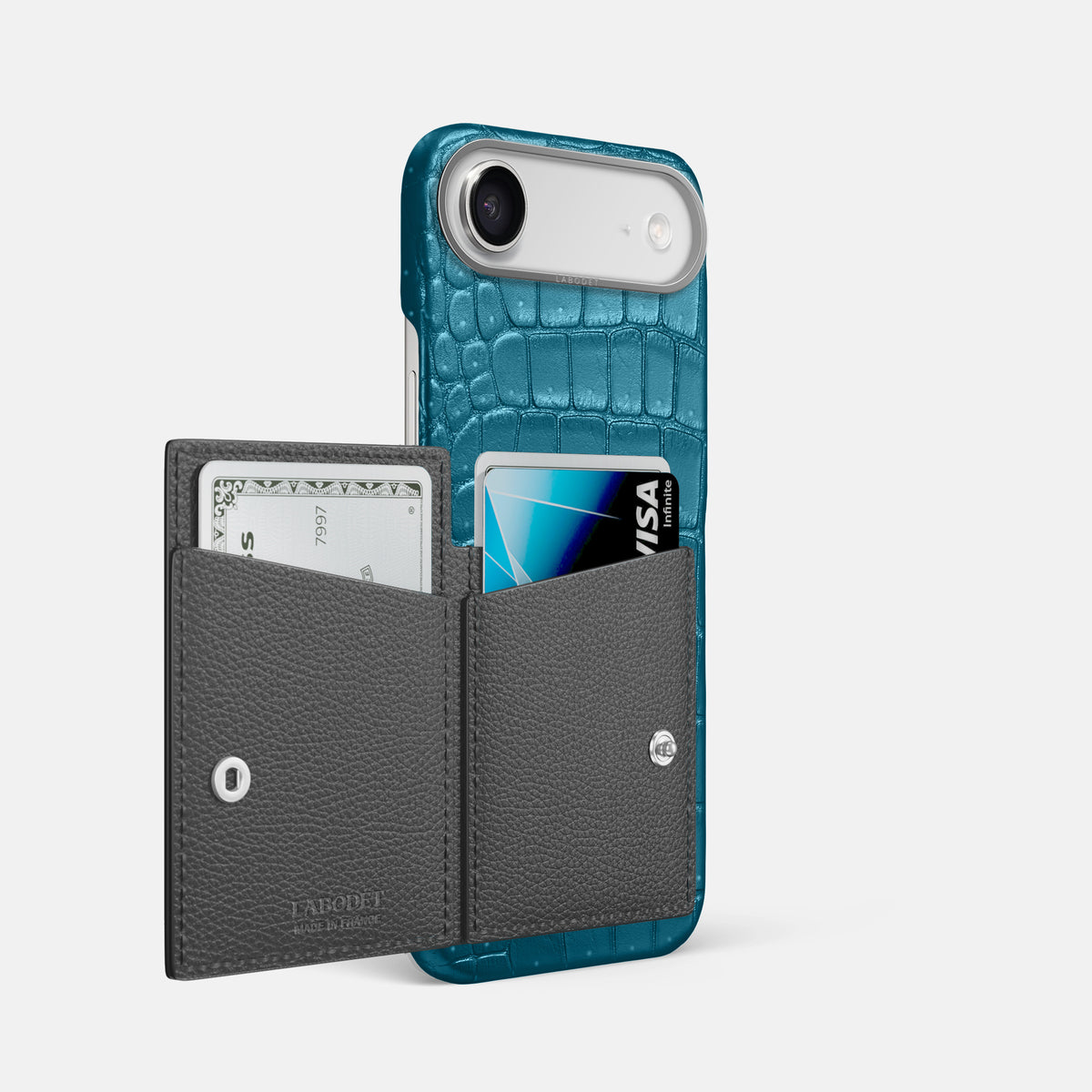 Bi-Fold Case For iPhone 17 Air In Porosus Crocodile -2 | Turquoise-Steel