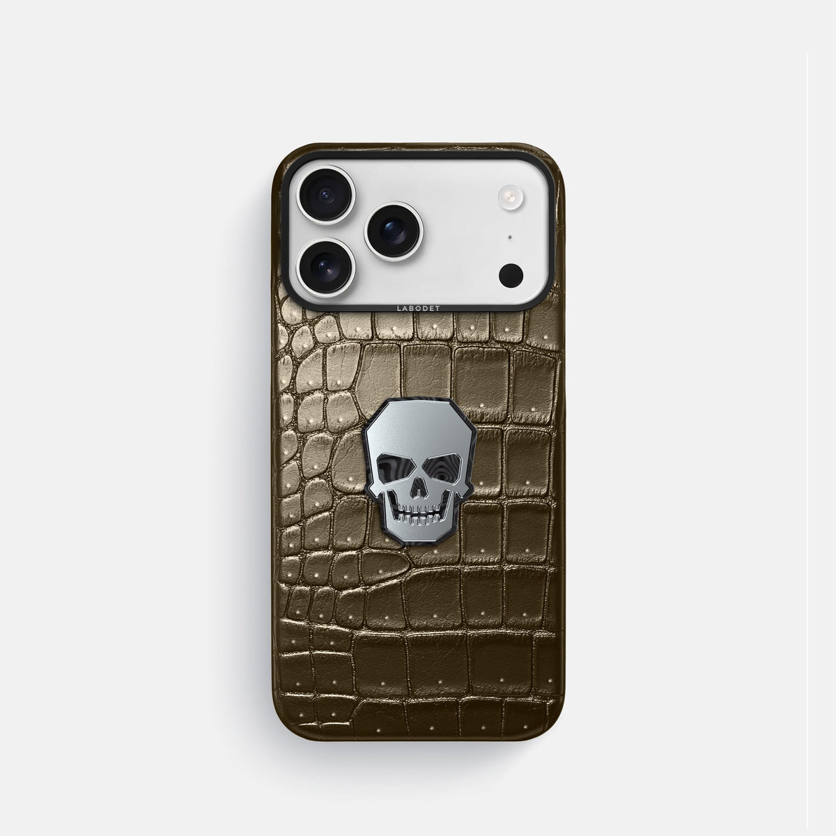 Classic Case With Titanium Skull For iPhone 18 Pro In Porosus Crocodile -1 | Bronze-Black