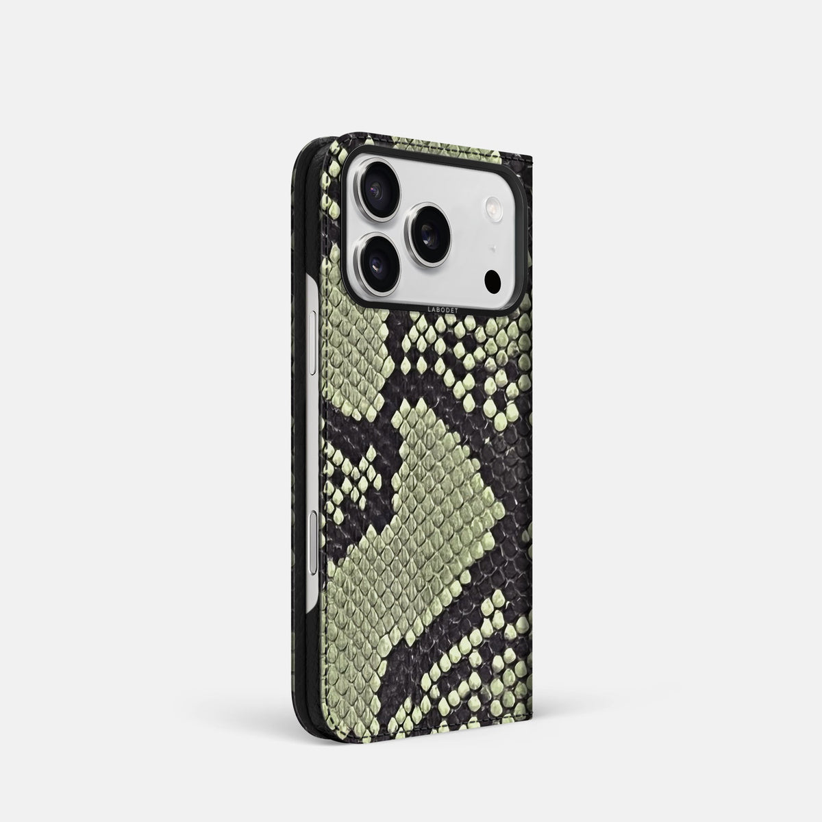 Folio Case For iPhone 18 Pro In Deluxe Python -1 | Army-Green-Black