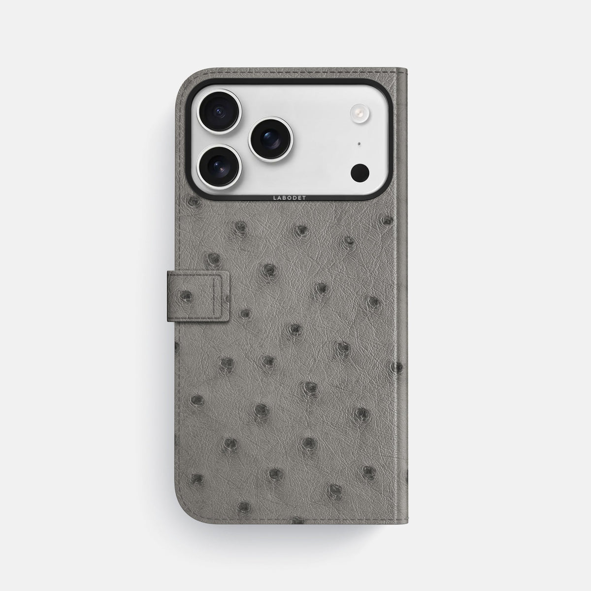 Folio Case with Clasp For iPhone 18 Pro Max In Ostrich -3 | Grey-Black