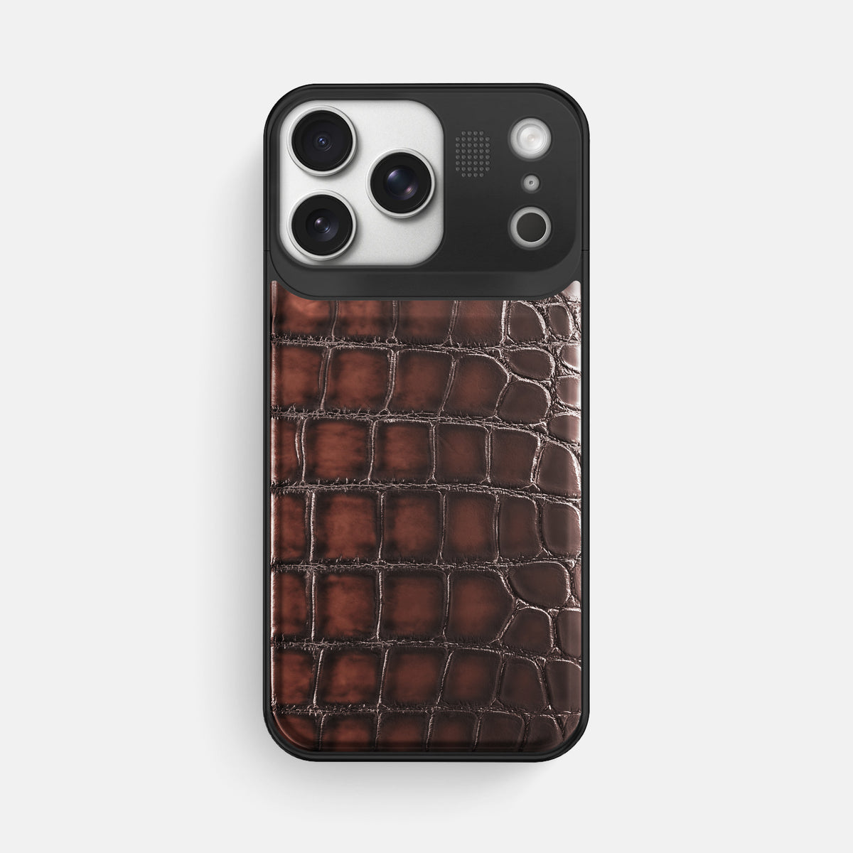 Metal Case For iPhone 17 Pro Max In Patina Alligator -1 | Havana-Brown-Black
