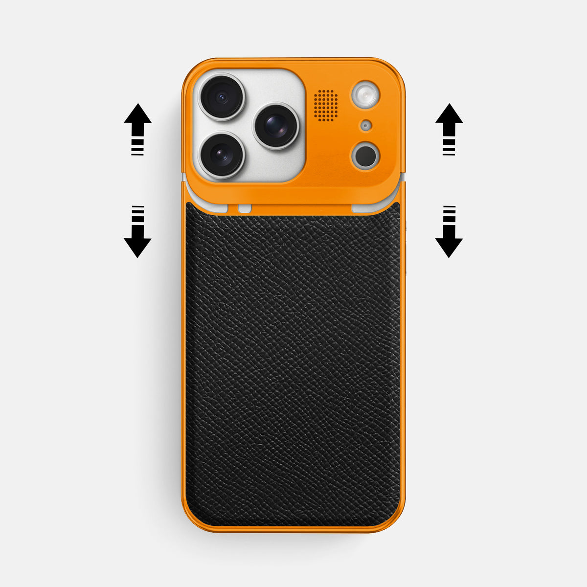 Metal Case For iPhone 17 Pro Max In Epsom-Style Calf -2 | Black-Orange