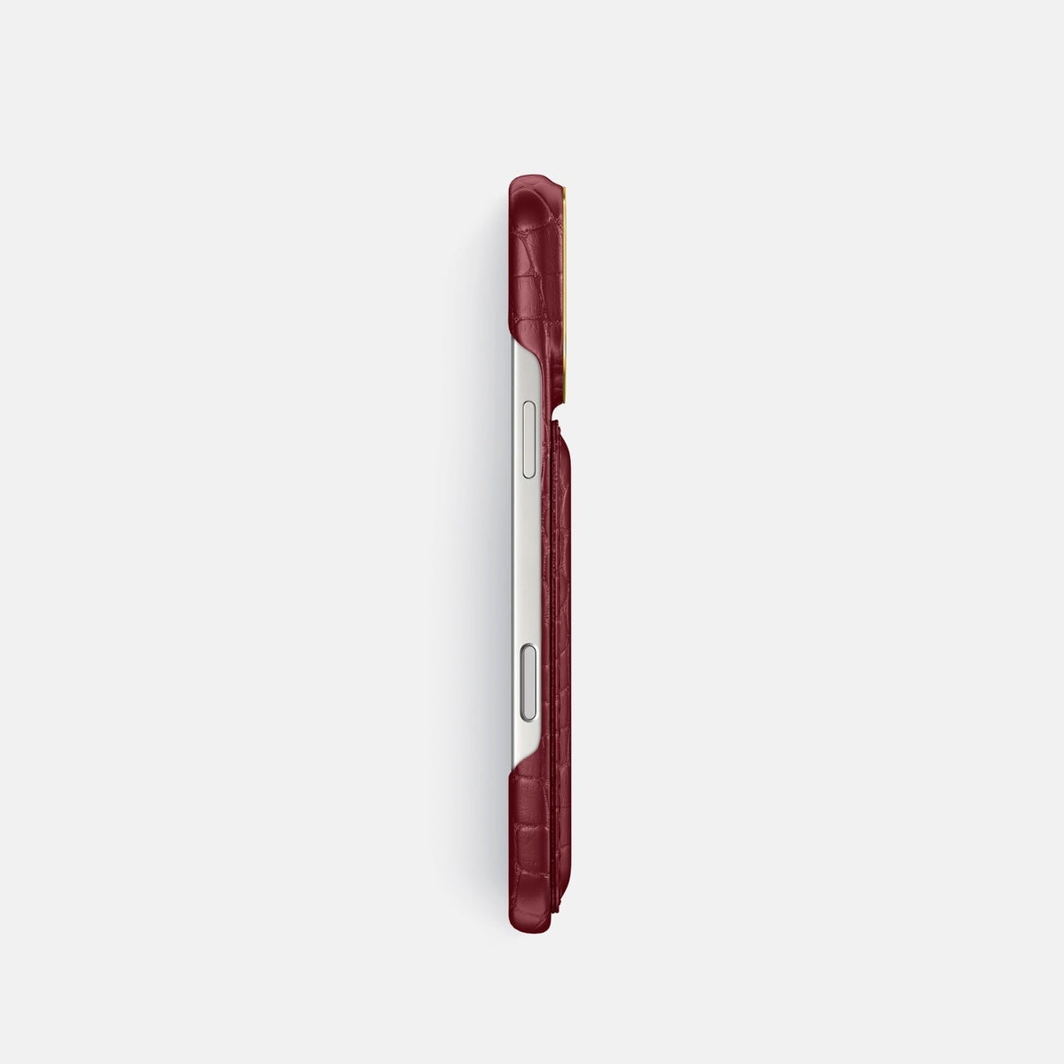 Double Card Case For iPhone 18 Pro In Alligator -3 | Burgundy-Gold
