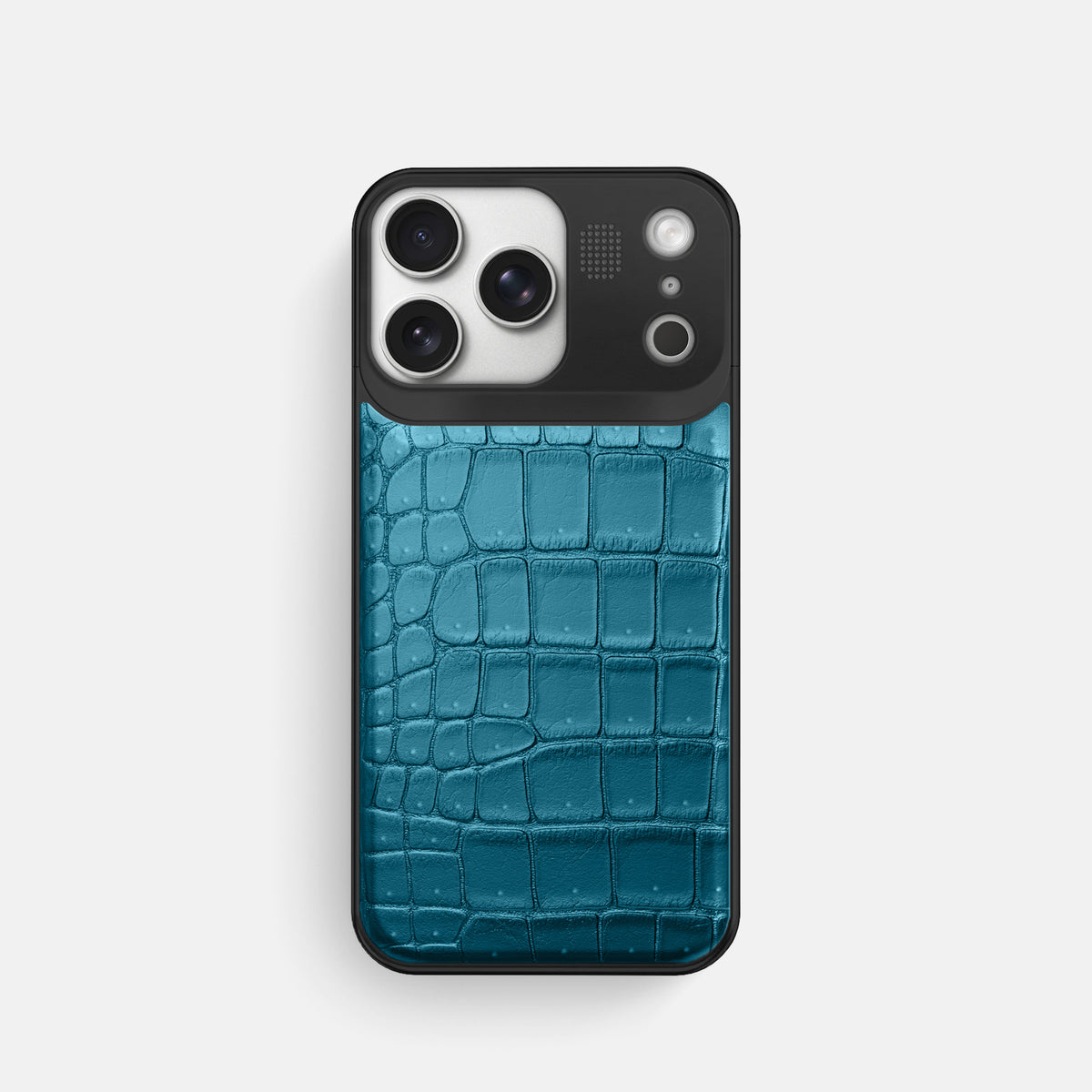 Metal Case For iPhone 17 Pro In Porosus Crocodile -1 | Turquoise-Black