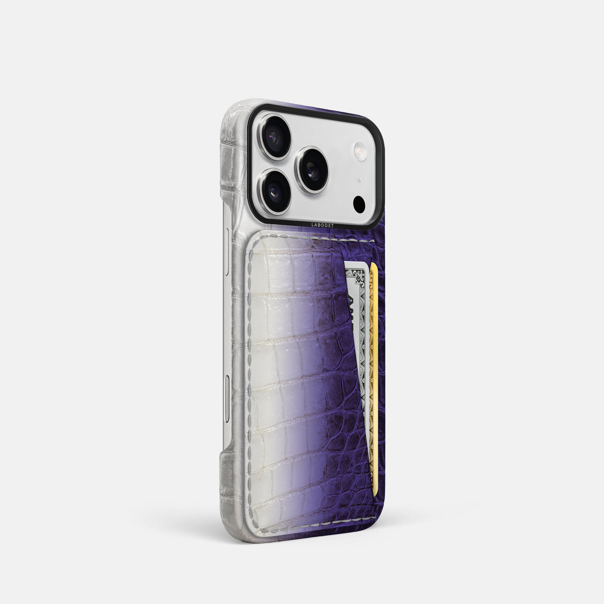 Double Card Case For iPhone 17 Pro In Himalayan Crocodile -2 | Purple-Black