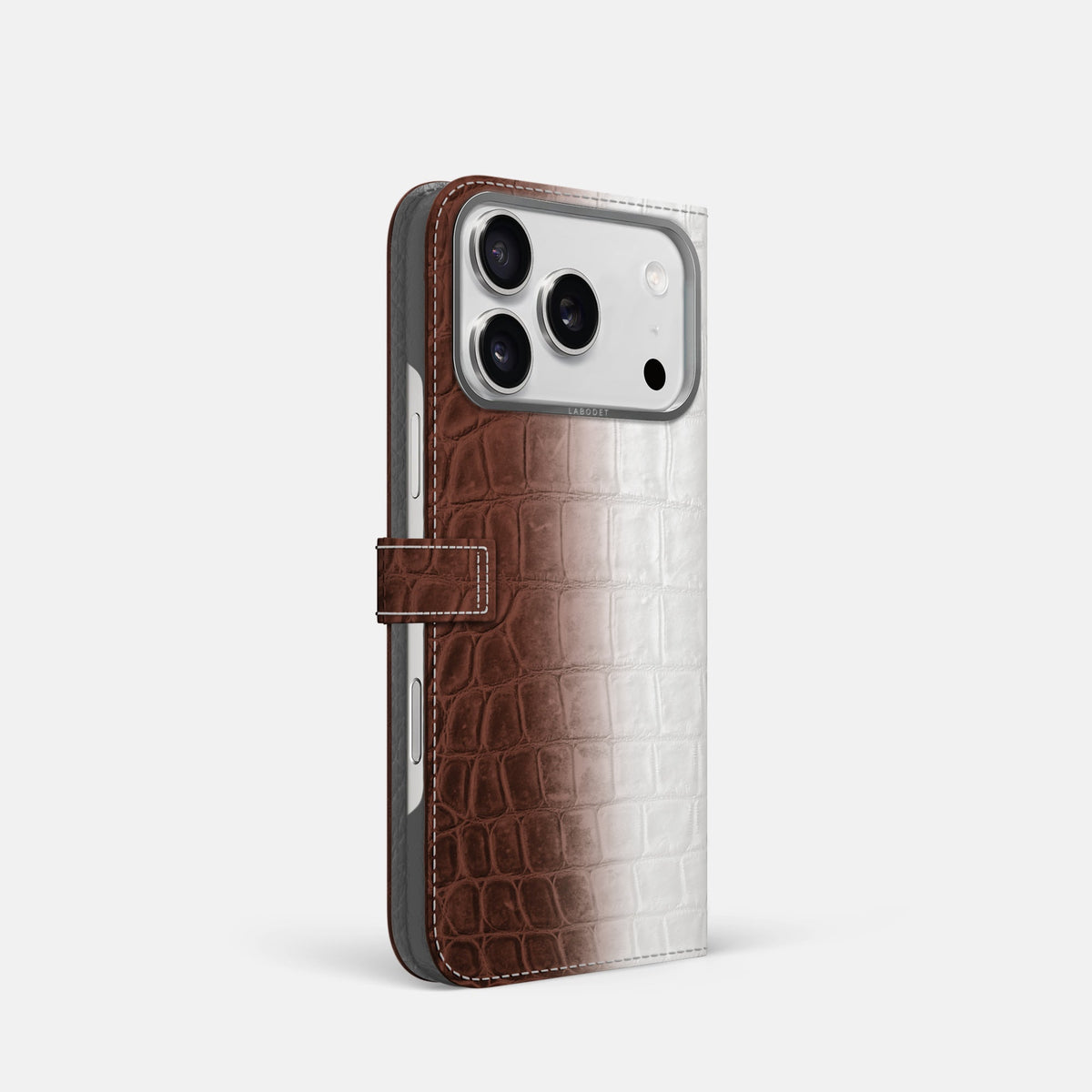Folio Case with Clasp For iPhone 18 Pro In Himalayan Crocodile -1 | Dark-Brown-Steel