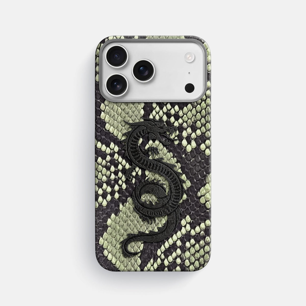 Classic Case With Carbon Dragon For iPhone 18 Pro Max In Deluxe Python -1 | Army-Green-Steel