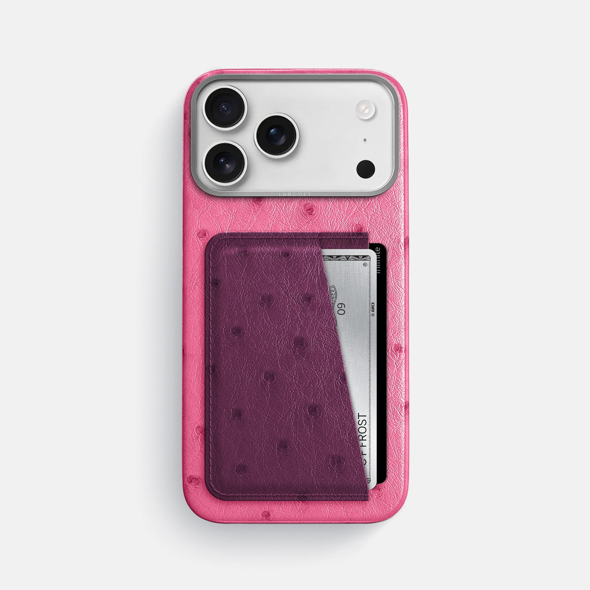 Double Card Case Coloré For iPhone 18 Pro Max In Ostrich -1 | Pink-Steel