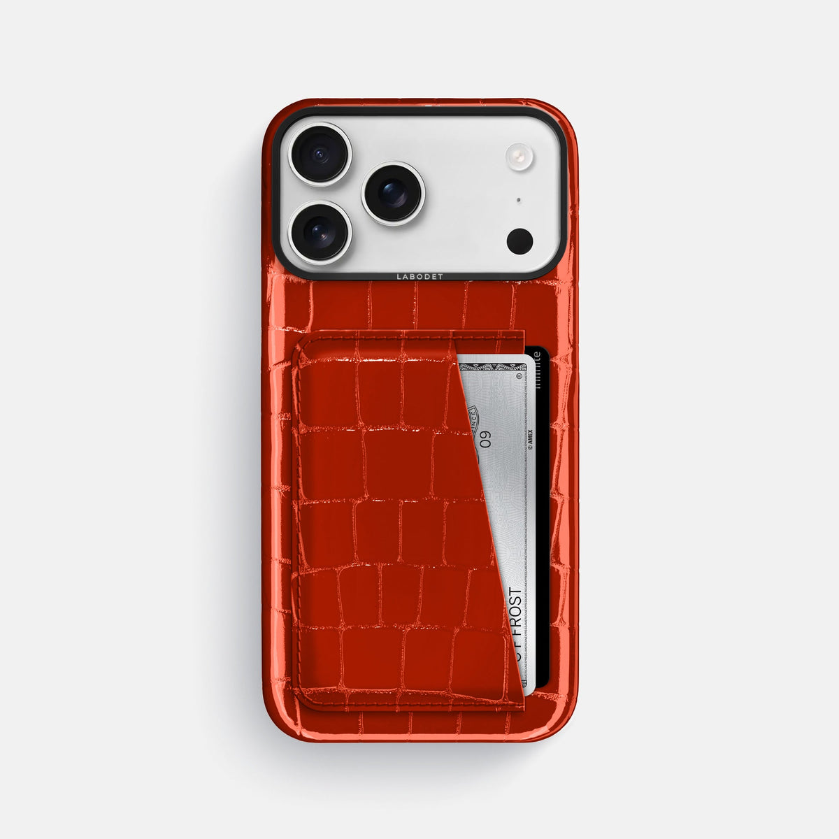 Double Card Case For iPhone 18 Pro Max In Shiny Alligator -1 | Orange-Black