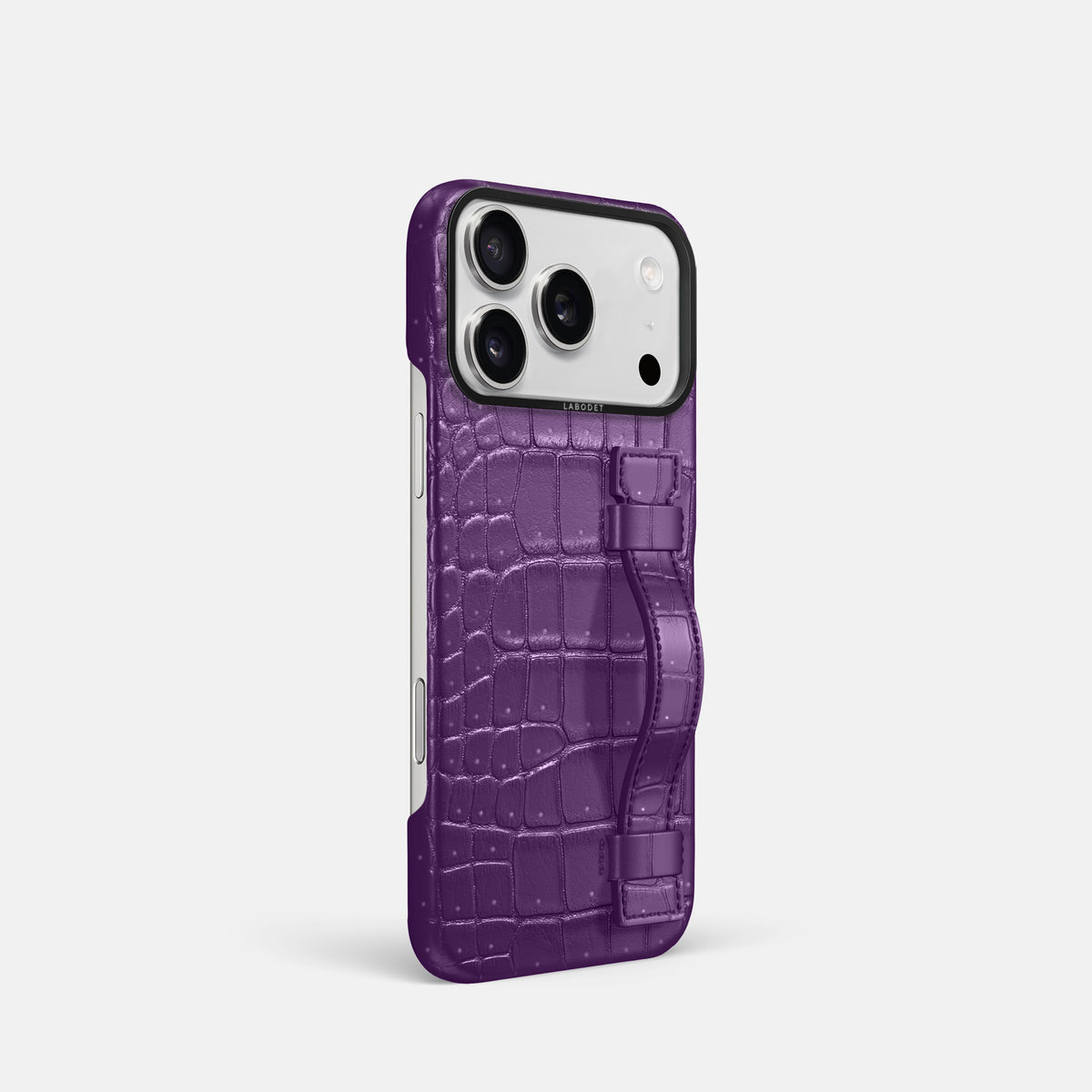 Handle Case For iPhone 17 Pro In Porosus Crocodile -2 | Purple-Black