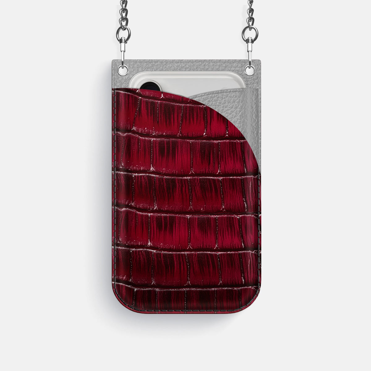 Crossbody Bag For iPhone 18 Pro In Patina Alligator -1 | Havana-Burgundy-Steel