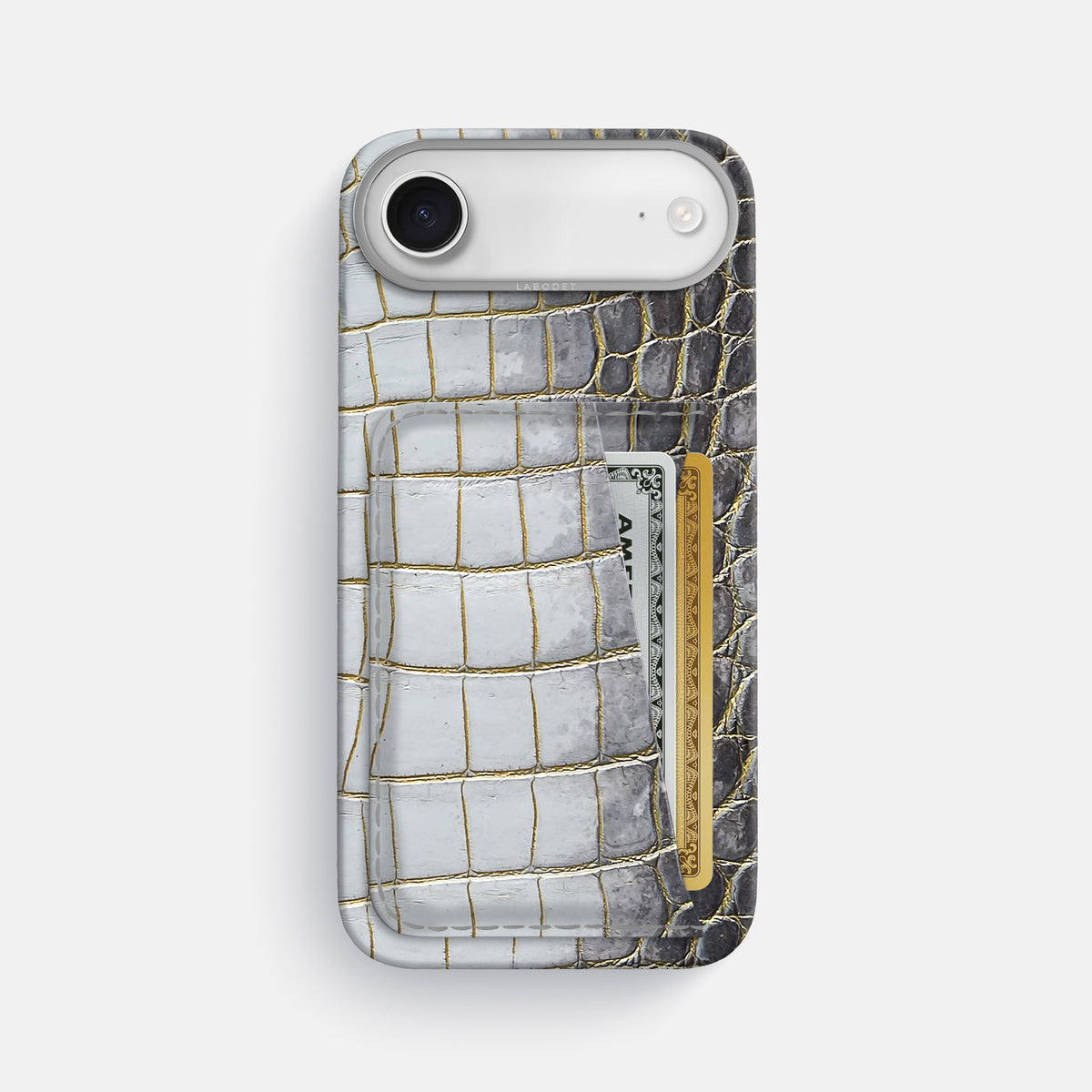 Double Card Case For iPhone 17 Air In Himalayan Crocodile -1 | Gold-Steel