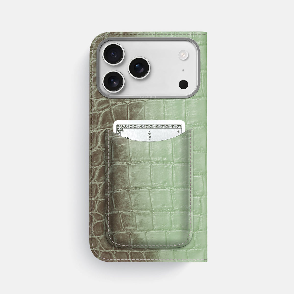 Folio Case with Card For iPhone 18 Pro Max In Himalayan Crocodile -3 | Pistachio-Steel