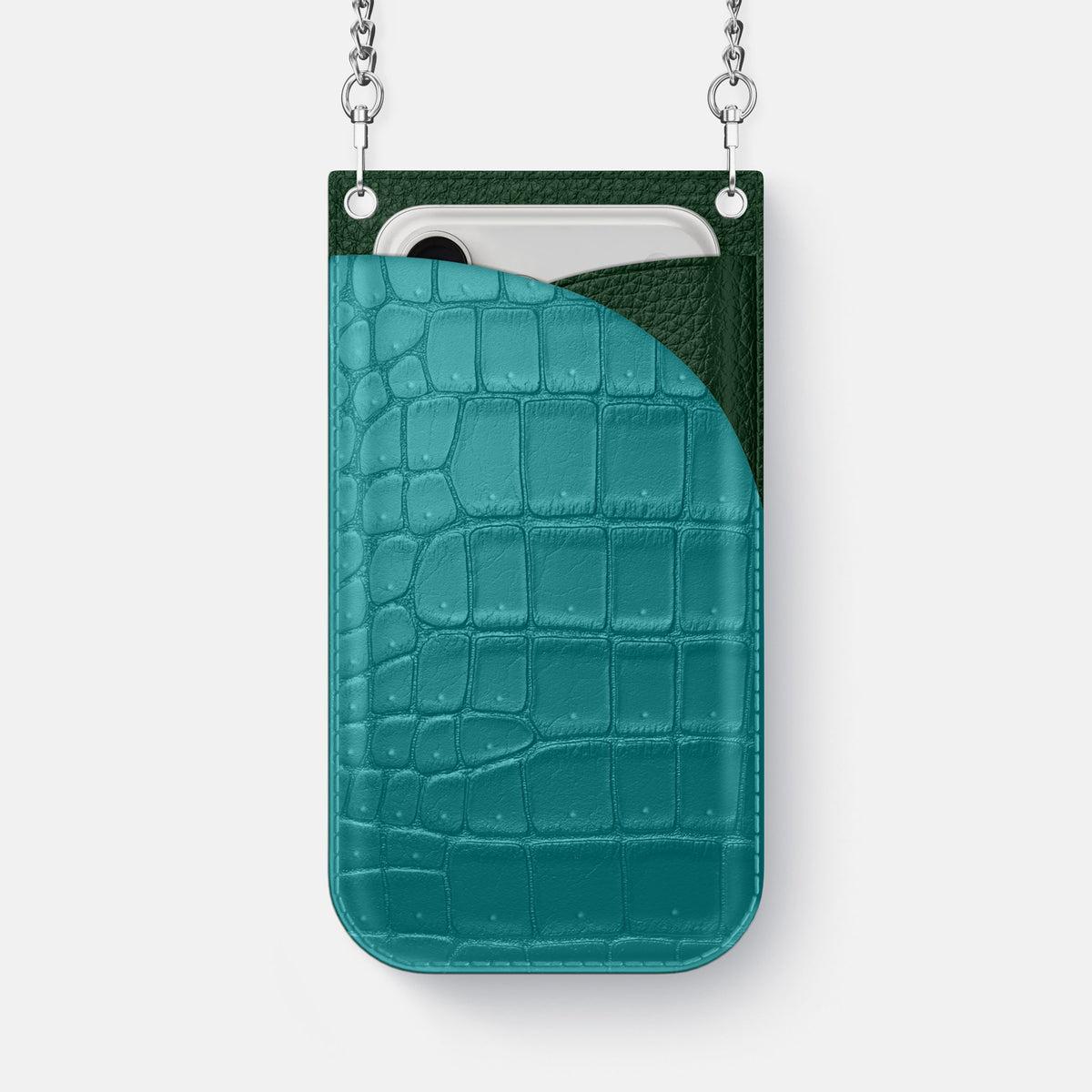 Crossbody Bag For iPhone 18 Pro Max In Porosus Crocodile -1 | Celadon-Steel