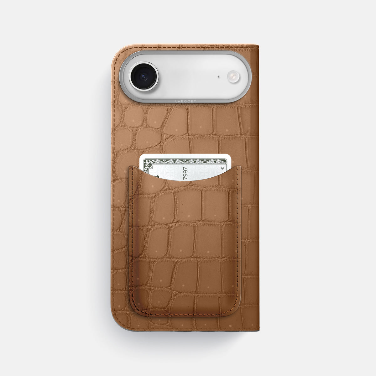 Folio Case with Card For iPhone 17 Air In Porosus Crocodile -3 | Milk-Chocolate-Steel