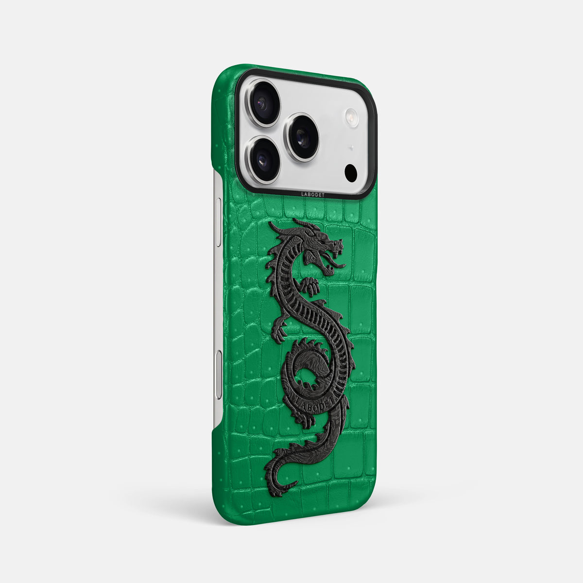 Classic Case With Carbon Dragon For iPhone 17 Pro Max In Porosus Crocodile -2 | Cactus-Green-Black