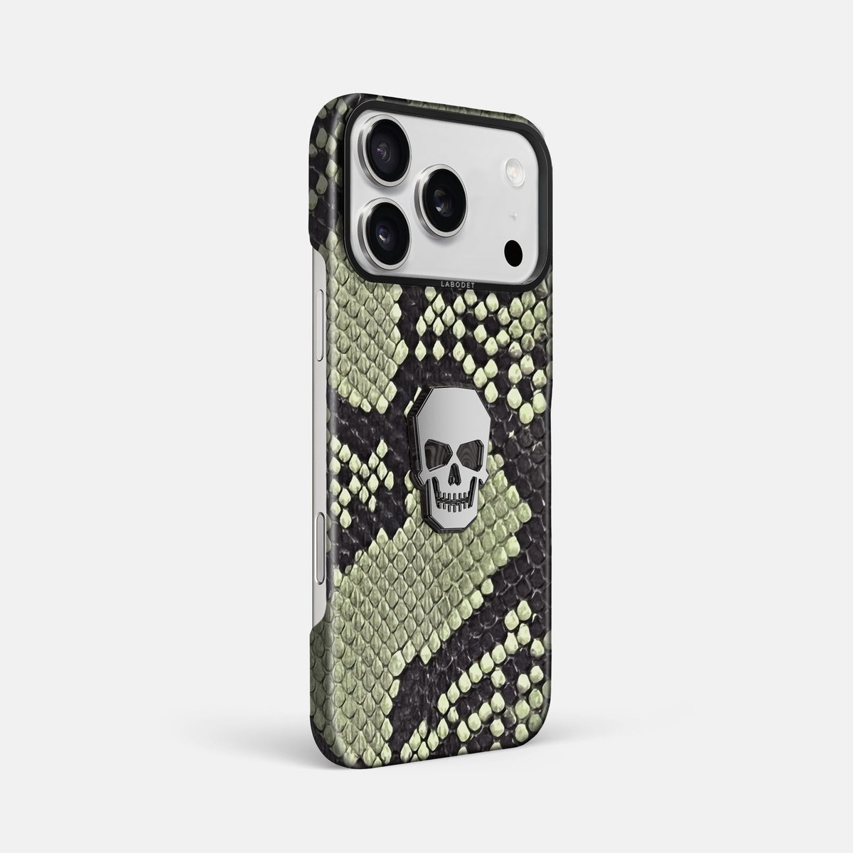 Classic Case With Titanium Skull For iPhone 18 Pro Max In Deluxe Python -2 | Army-Green-Black