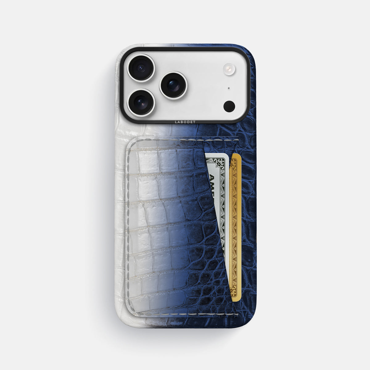 Double Card Case For iPhone 17 Pro Max In Himalayan Crocodile -1 | Navy-Blue-Black
