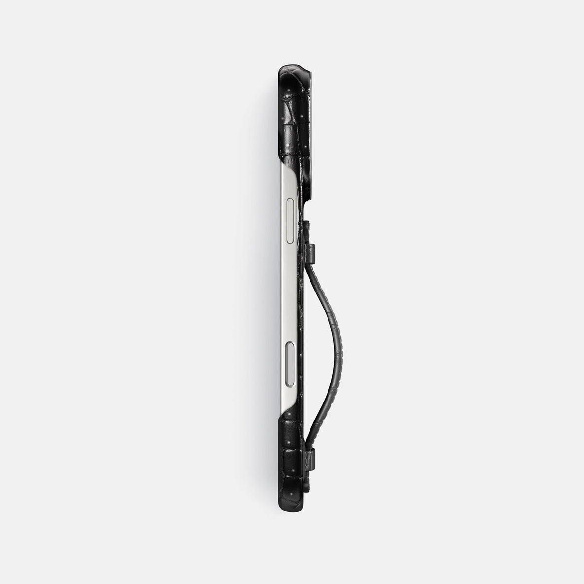 Center Handle For iPhone 18 Pro Max In Porosus Crocodile -2 | Shiny-Black-Steel