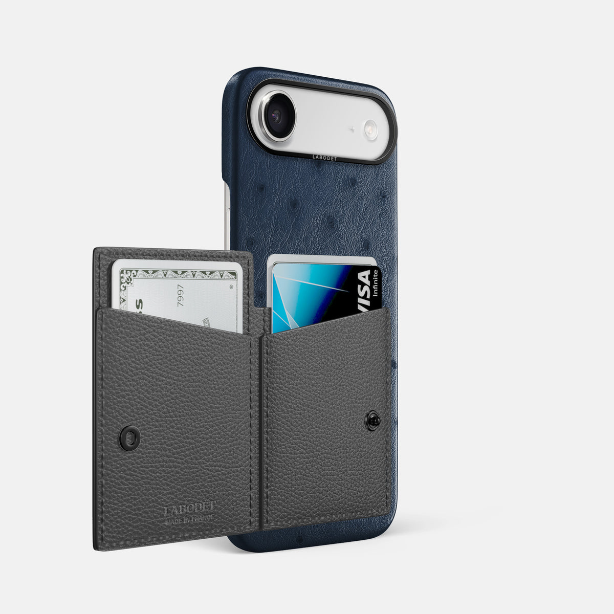Bi-Fold Case For iPhone 17 Air In Ostrich -2 | Navy-Blue-Black