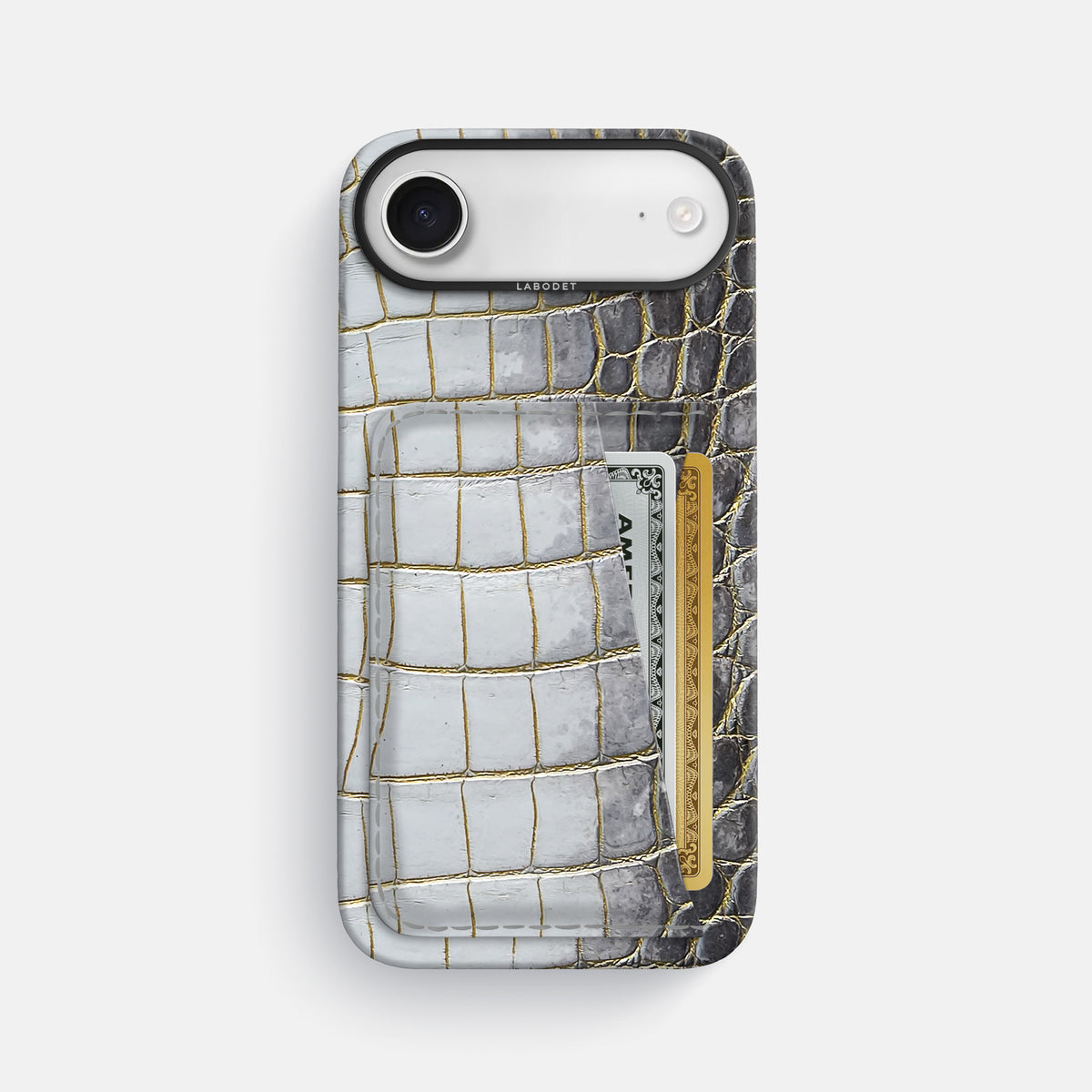Double Card Case For iPhone 17 Air In Himalayan Crocodile -1 | Gold-Black