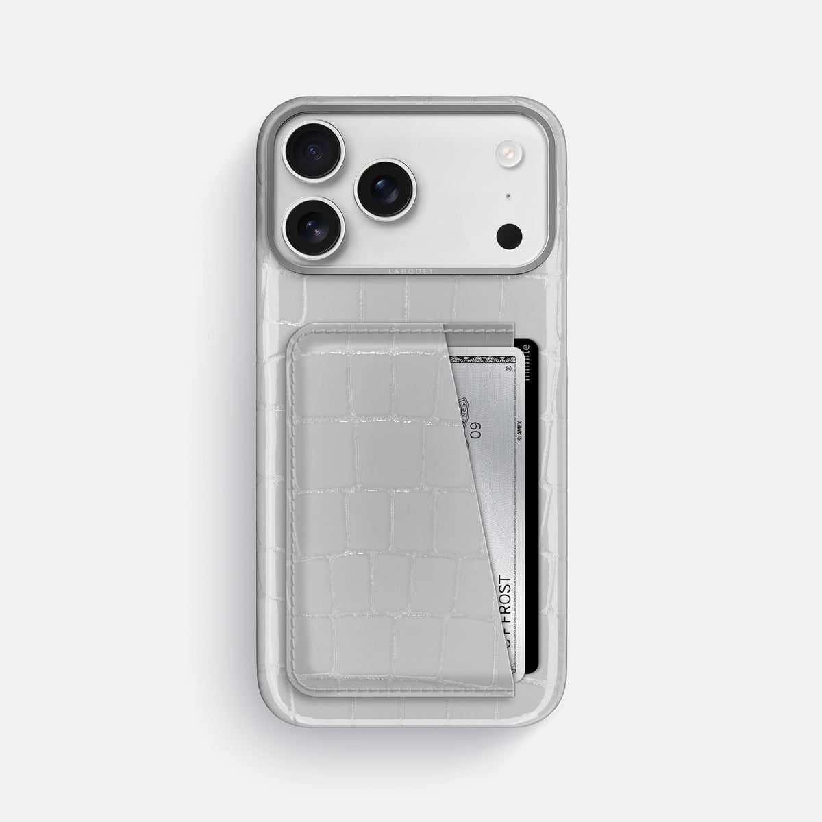Double Card Case For iPhone 17 Pro Max In Shiny Alligator -1 | White-Steel