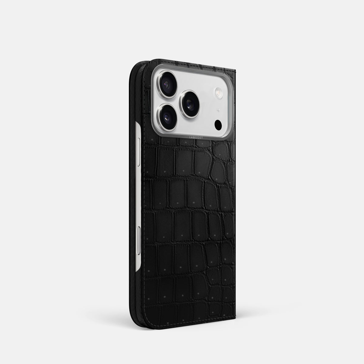 Folio Case For iPhone 17 Pro In Porosus Crocodile -1 | Black-Steel