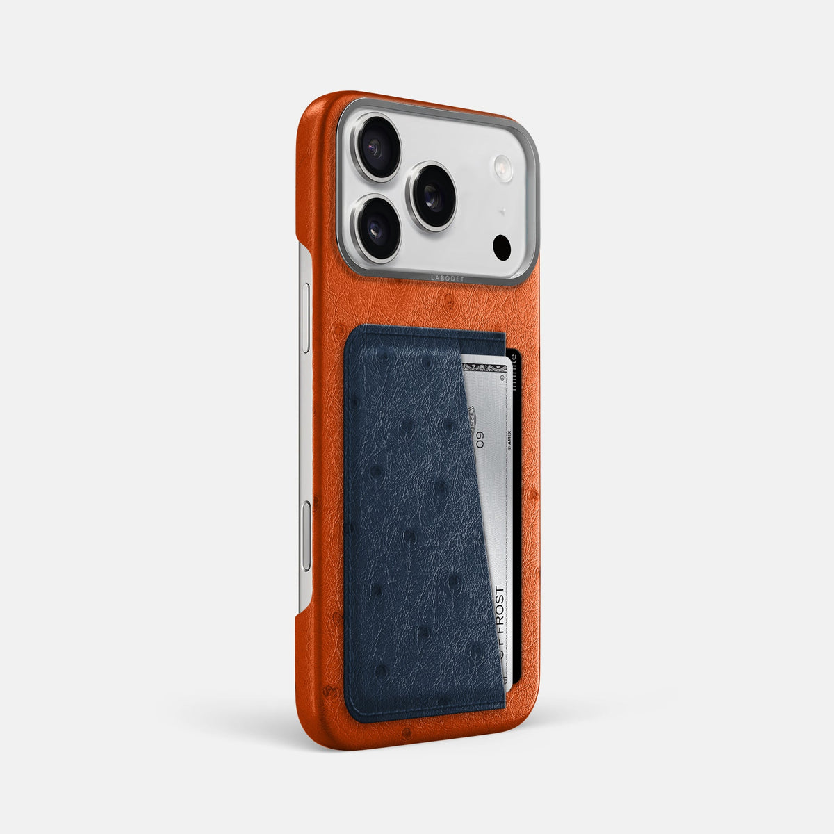 Double Card Case Coloré For iPhone 18 Pro Max In Ostrich -2 | Orange-Steel