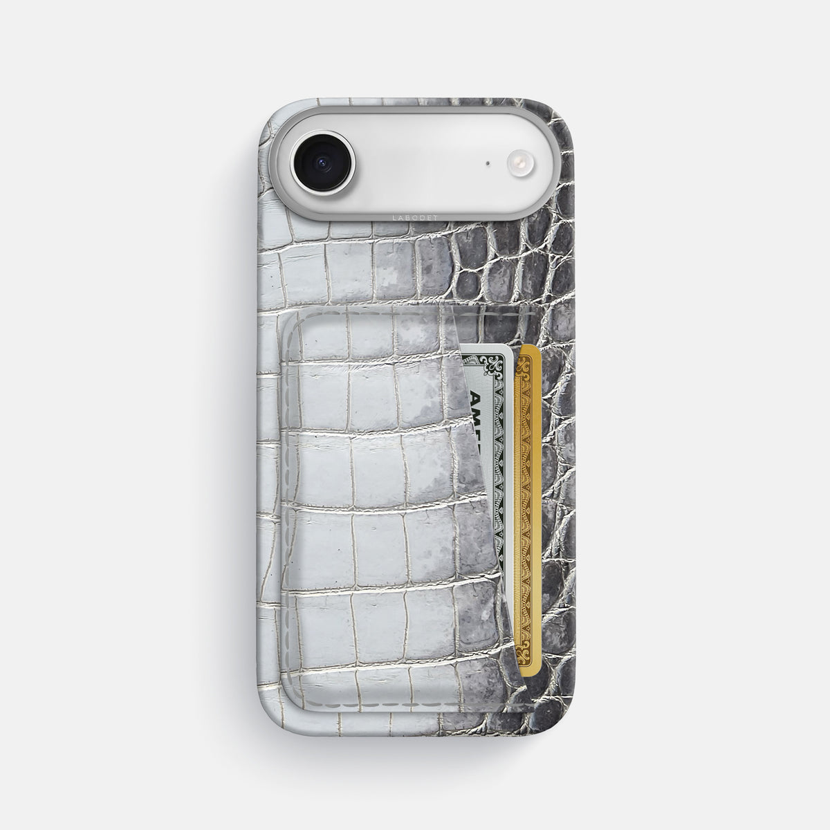 Double Card Case For iPhone 17 Air In Himalayan Crocodile -1 | Silver-Steel