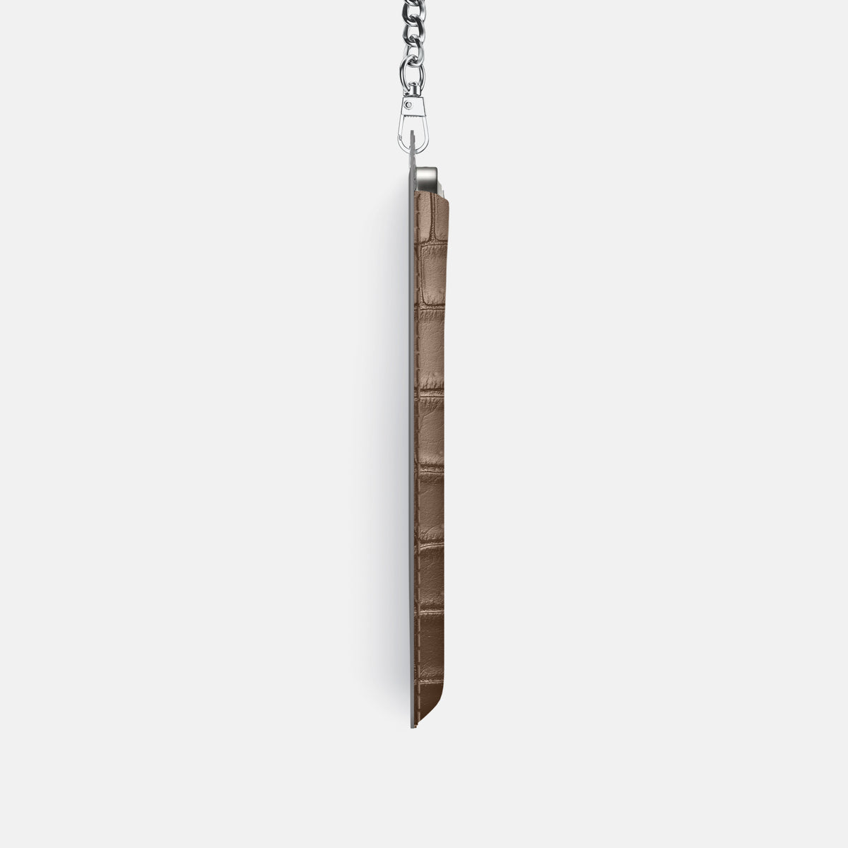 Crossbody Bag For iPhone 17 Pro In Porosus Crocodile -4 | Fur-Brown-Steel