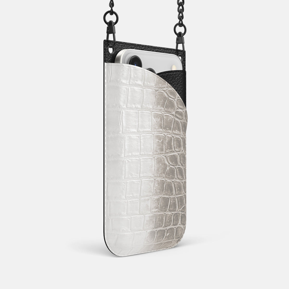 Crossbody Bag For iPhone 17 Pro In Himalayan Crocodile -2 | Grey-Black