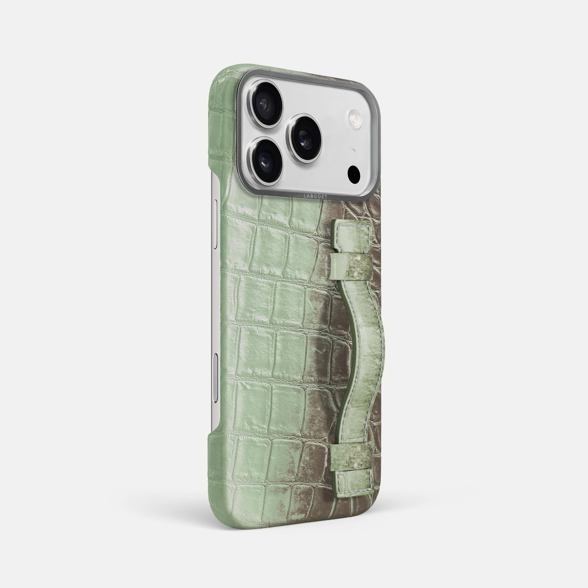 Handle Case For iPhone 18 Pro Max In Himalayan Crocodile -2 | Pistachio-Steel