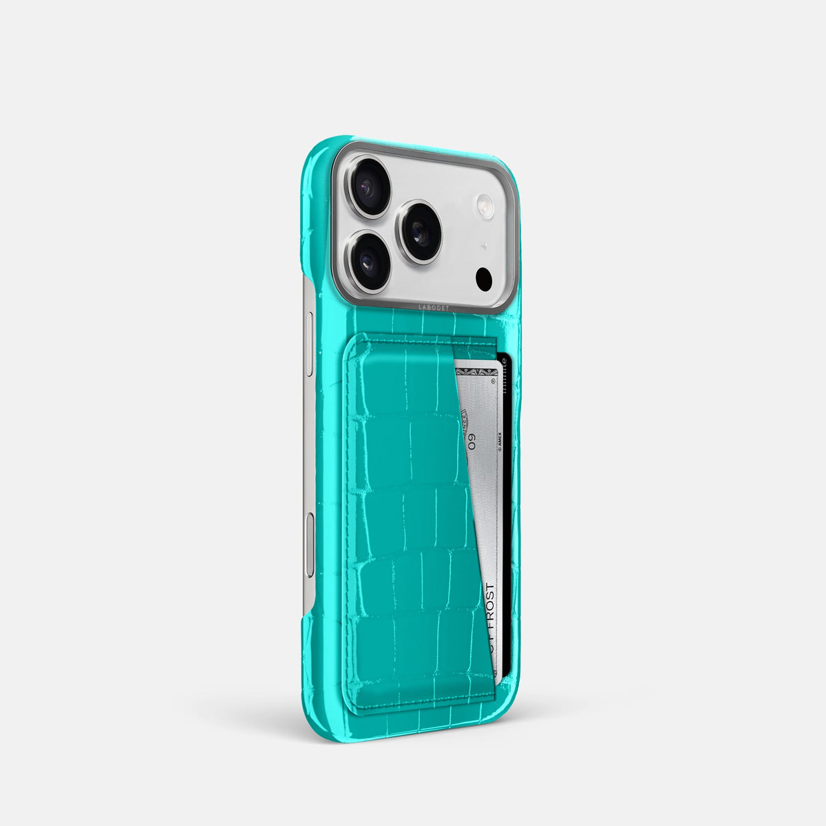 Double Card Case For iPhone 18 Pro In Shiny Alligator -2 | Mint-Steel
