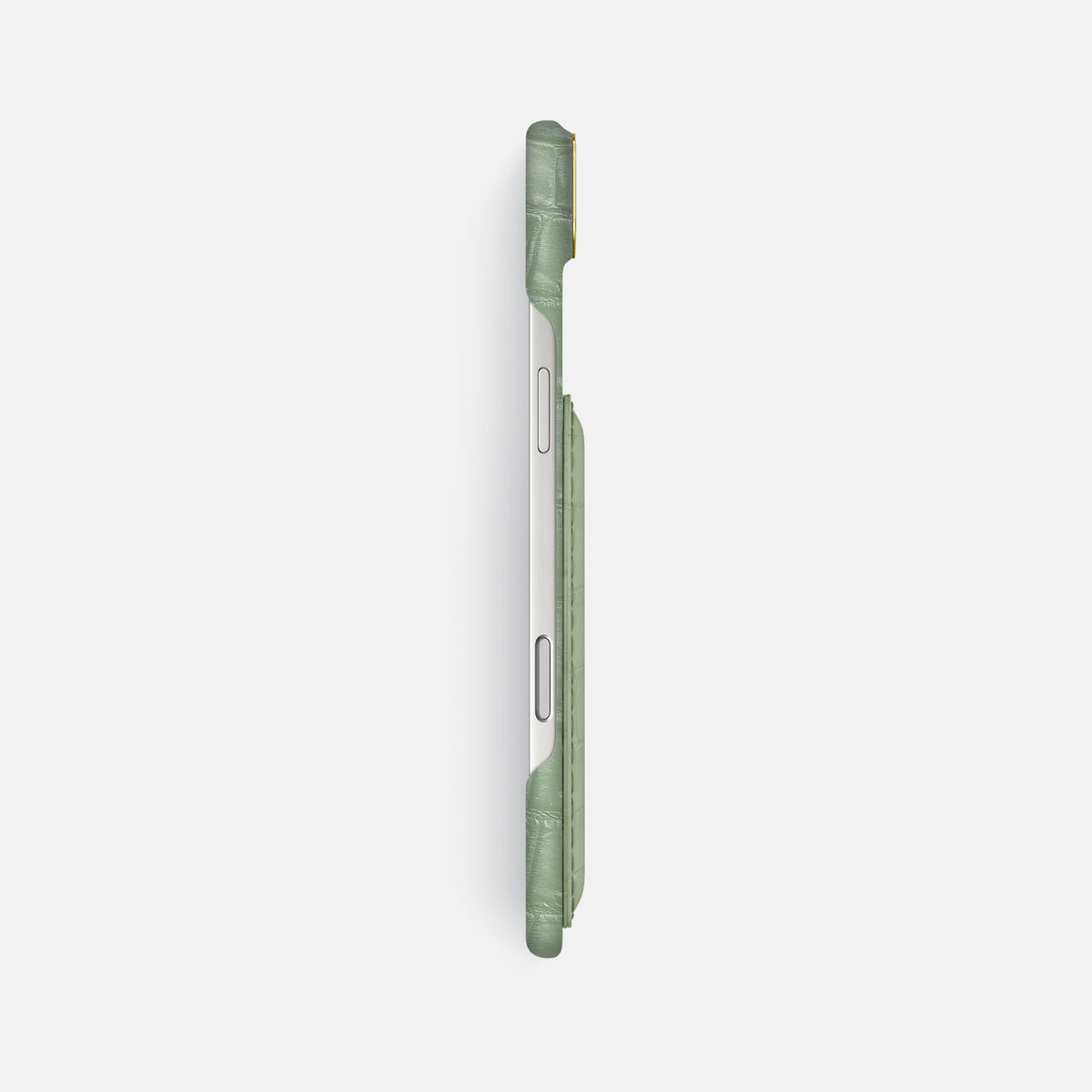 Double Card Case For iPhone 17 Air In Himalayan Crocodile -3 | Pistachio-Gold