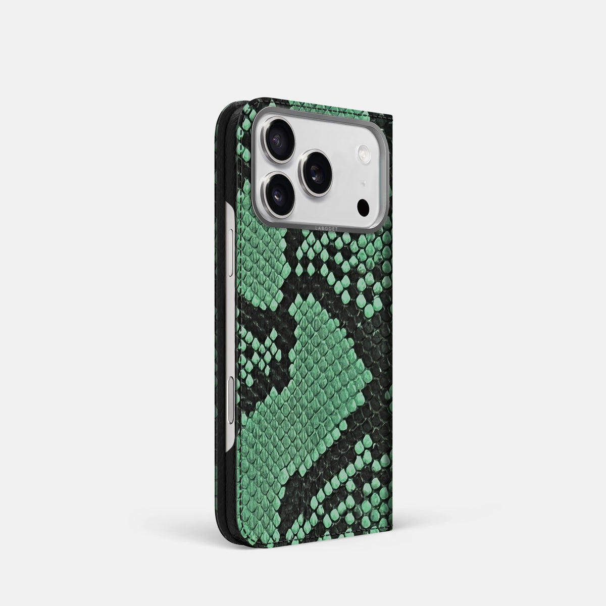 Folio Case For iPhone 18 Pro In Deluxe Python -1 | Forest-Green-Steel