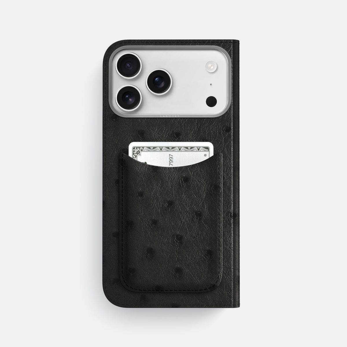 Folio Case with Card For iPhone 17 Pro Max In Ostrich -3 | Black-Steel