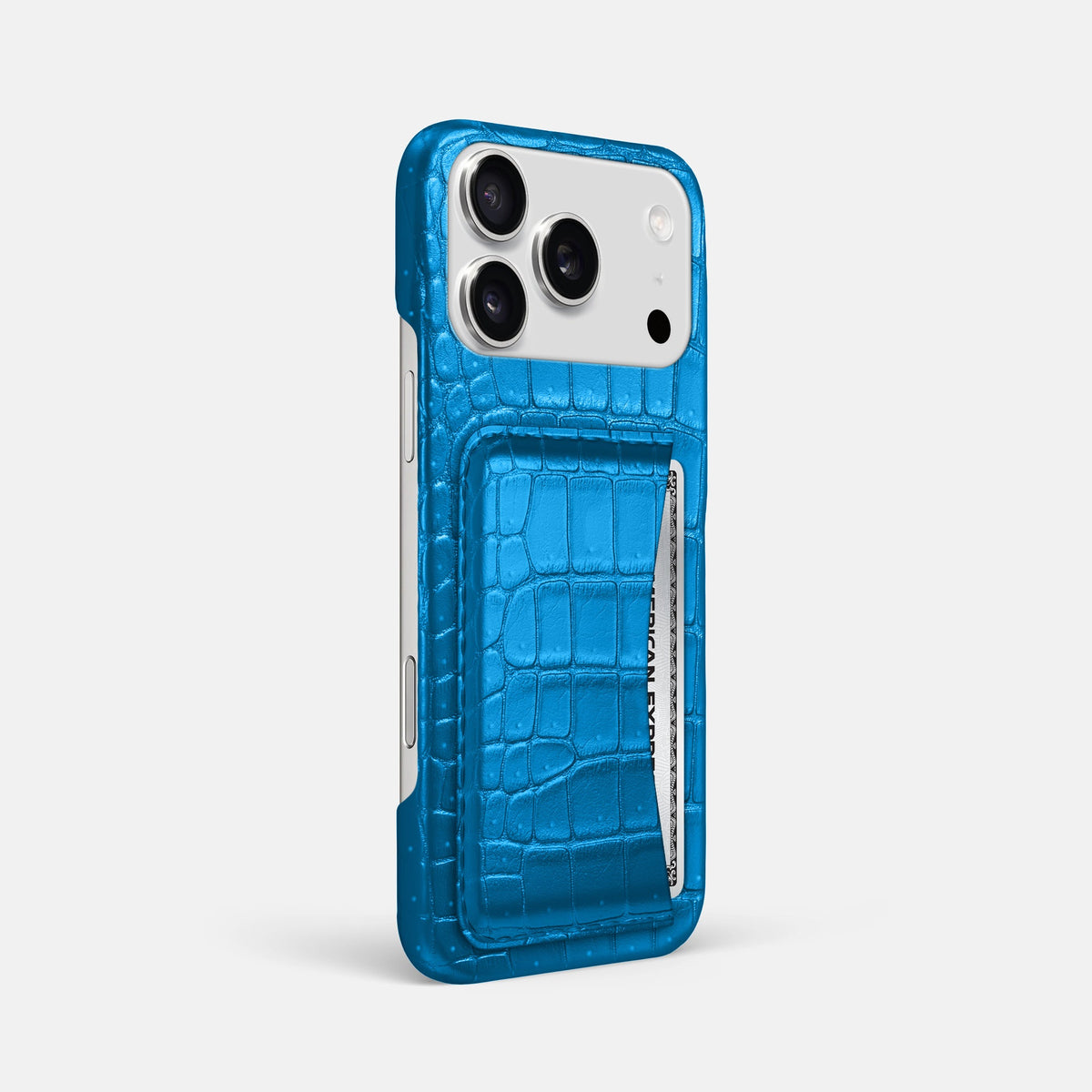 Slim Card Case For iPhone 18 Pro Max In Porosus Crocodile -2 | Blue-Lagoon