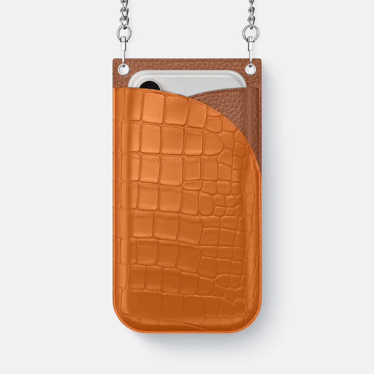 Crossbody Bag For iPhone 17 Pro In Alligator -1 | Orange-Steel